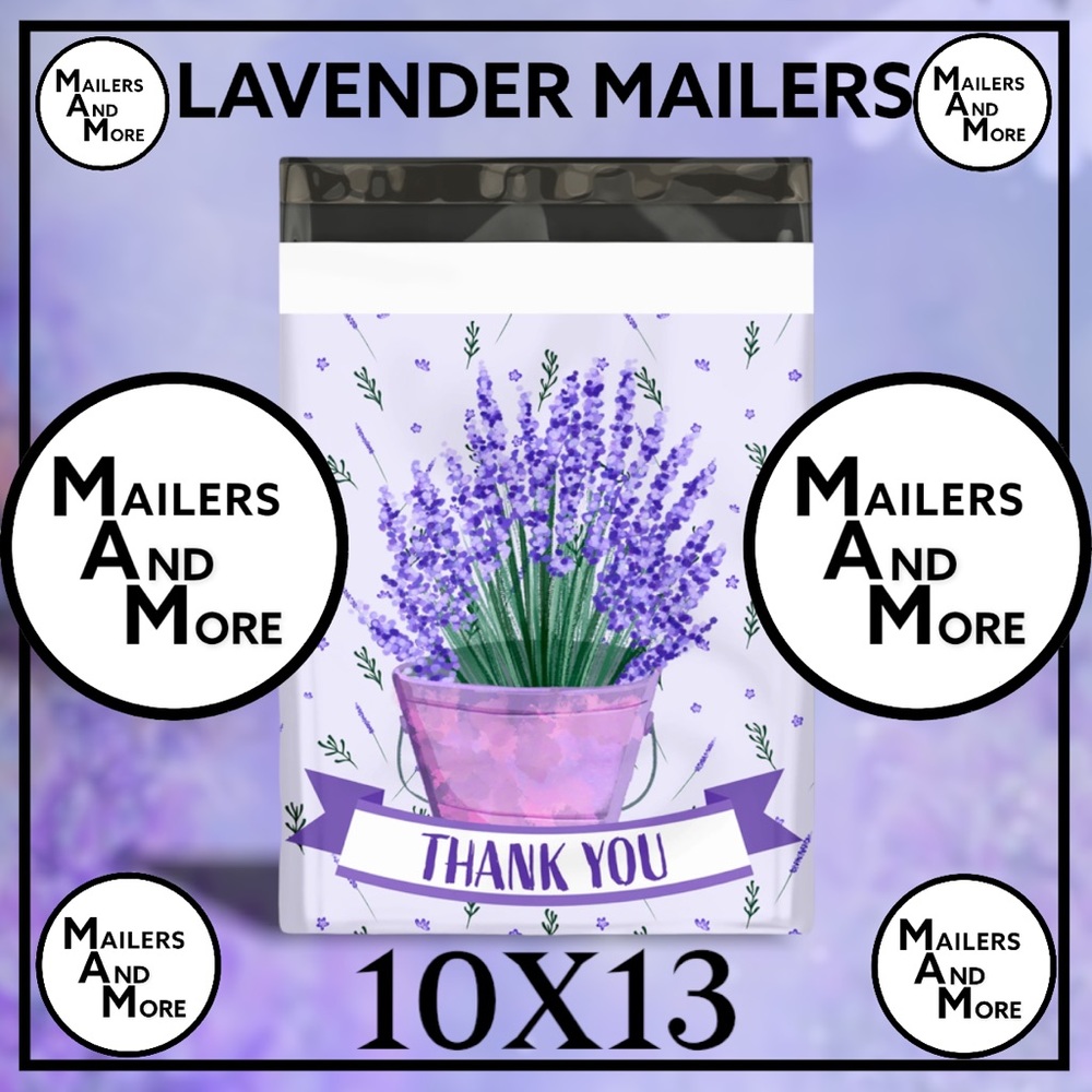 50 10X13 Lavender Thank You, Poly Mailers, Flat, Shipping Envelopes - Picture 2 of 4